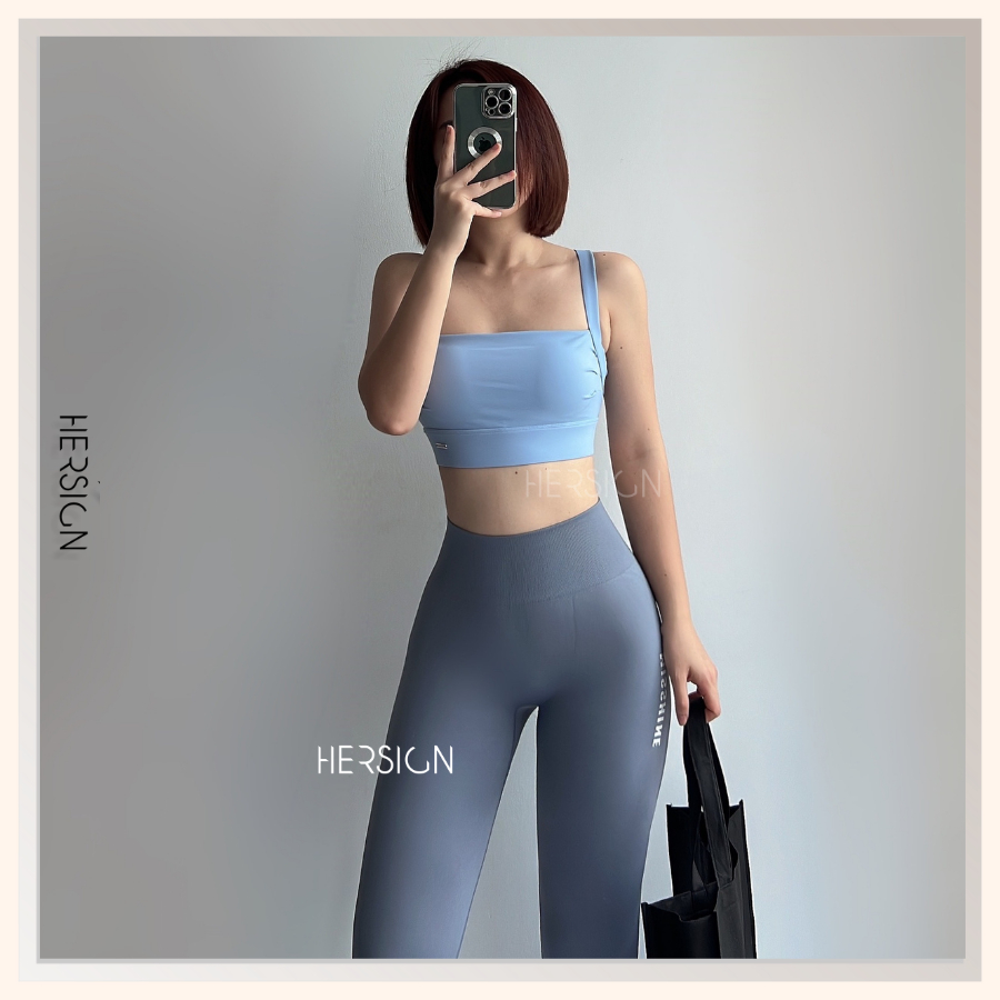 Set đồ tập gym nữ cao cấp Áo bra mix quần lửng 9 tấc thời trang HERSIGN-SMIX13N4