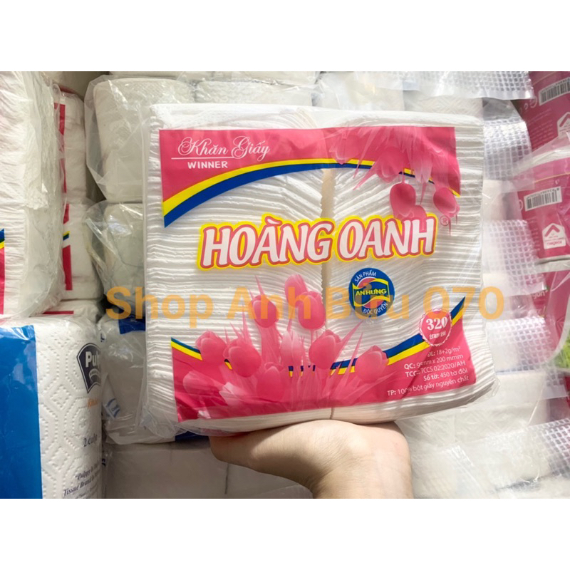 GIẤY VUÔNG KHỔ NHỎ LAU MIỆNG HOÀNG OANH,GIẤY VUÔNG BỎ HỘP( Hàng chuẩn loại 1, túi 320g)