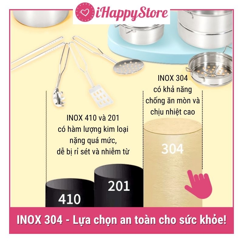 Bộ Đồ Chơi Nấu Ăn THẬT Cho Bé 38 Chi Tiết Mini Inox 304 - iHappyStore