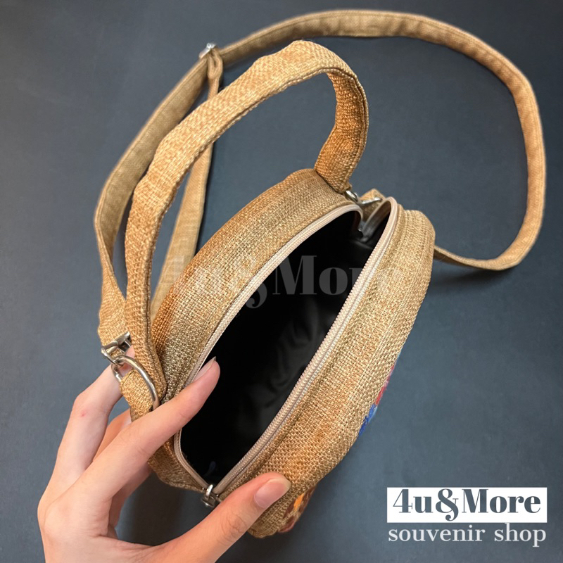 Túi vải xách tay đeo chéo hình tròn thêu thổ cẩm phong cách bohemian đi biển, dã ngoại