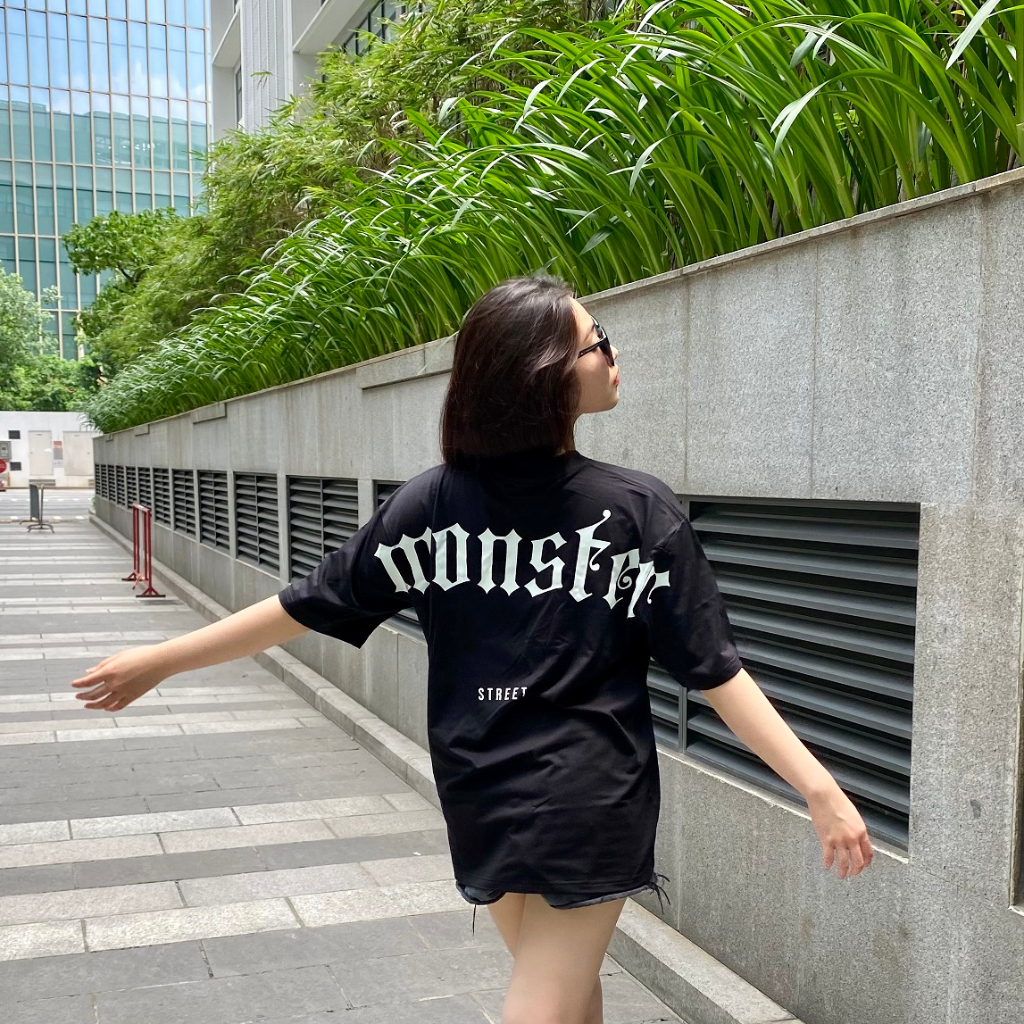 Áo thun unisex MONSTER X STREET Monster Chữ Lưng phông tay lỡ nam nữ form rộng Local Brand