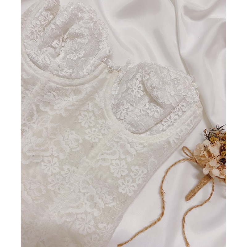 Áo corset ren ren hoa trắng 2hand