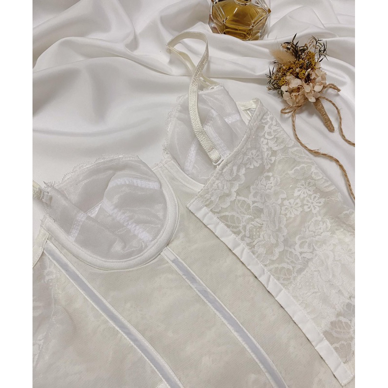 Áo corset ren ren hoa trắng 2hand
