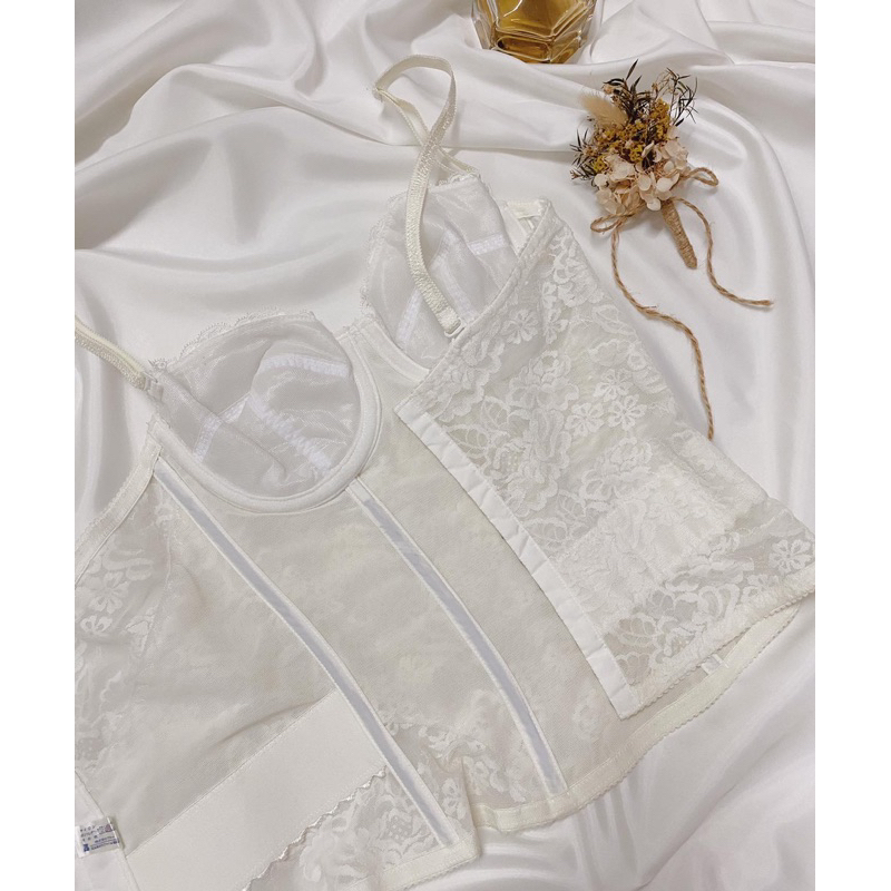 Áo corset ren ren hoa trắng 2hand