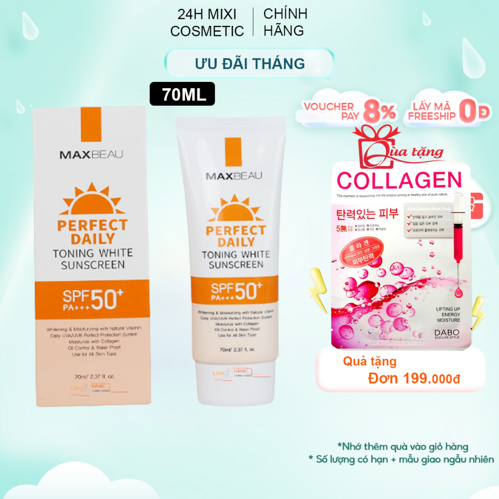 Kem chống nắng Dưỡng trắng da Nâng Tone kiềm dầu MAXBEAU Toning White Sunscreen SPF 50 PA+++ Chính Hãng