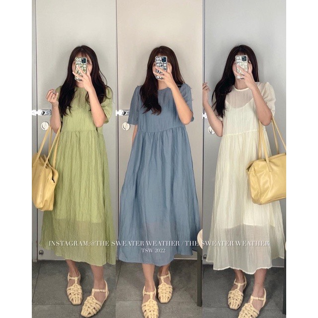 Set váy babydoll vải tơ nhăn kèm váy hai dây lót trong