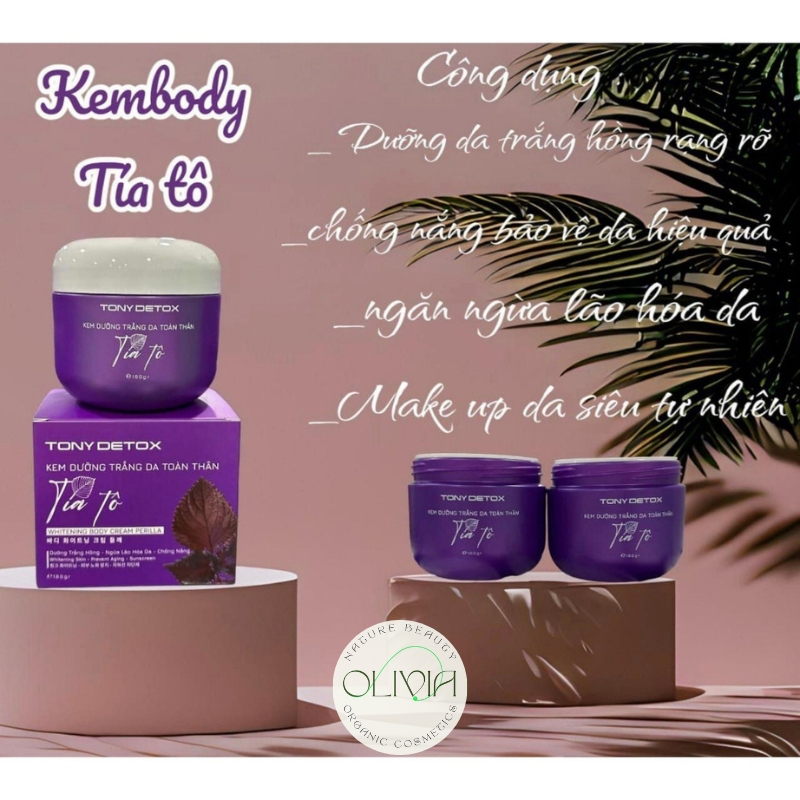 Kem Body Tía Tô Dưỡng Trắng Da Tony Detox Chính Hãng Kem Dưỡng Ẩm Nâng Tone Toàn Thân Whitening Body Cream Perilla 180g