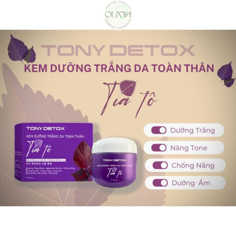Kem Body Tía Tô Dưỡng Trắng Da Tony Detox Chính Hãng Kem Dưỡng Ẩm Nâng Tone Toàn Thân Whitening Body Cream Perilla 180g