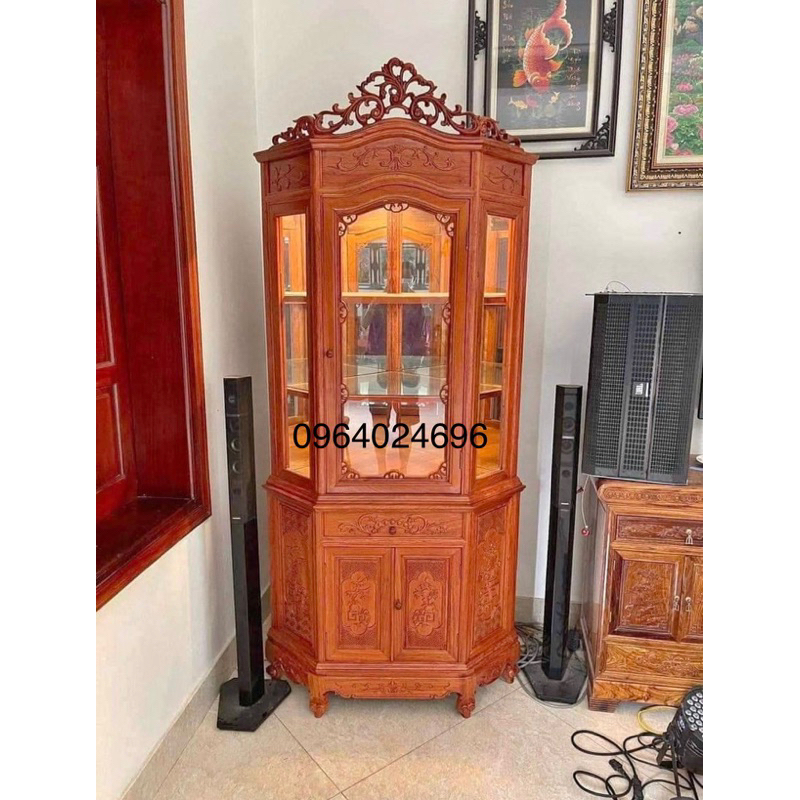 tủ rượu góc 60 70 gỗ gõ, hương đá