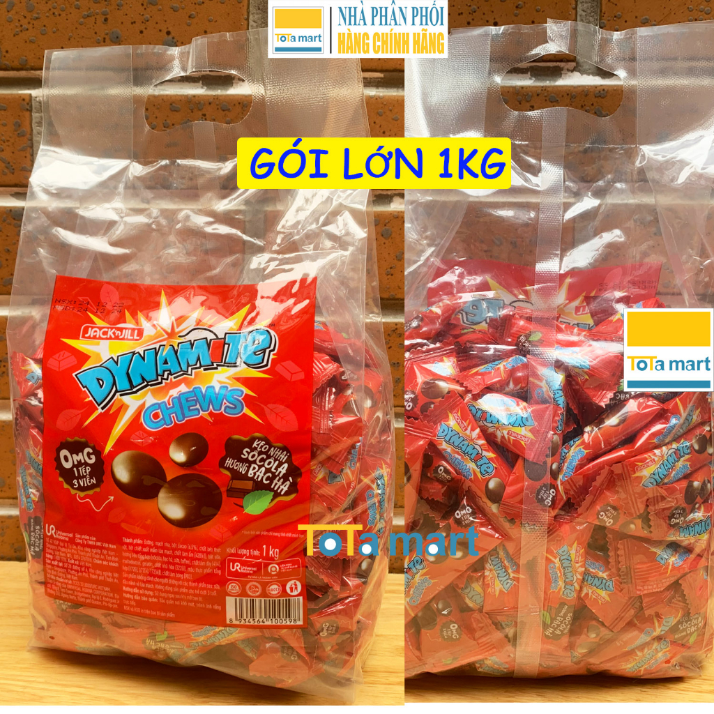 Gói 1kg Kẹo nhai 3 viên Dynamite bạc hà nhân socola JACK N JILL gói lớn