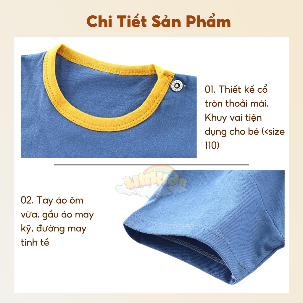 Bộ quần áo trẻ em, bộ cộc tay bé trai LiLiKids cotton siêu mát cho bé từ 7-19Kg, đồ bộ bé trai mặc nhà