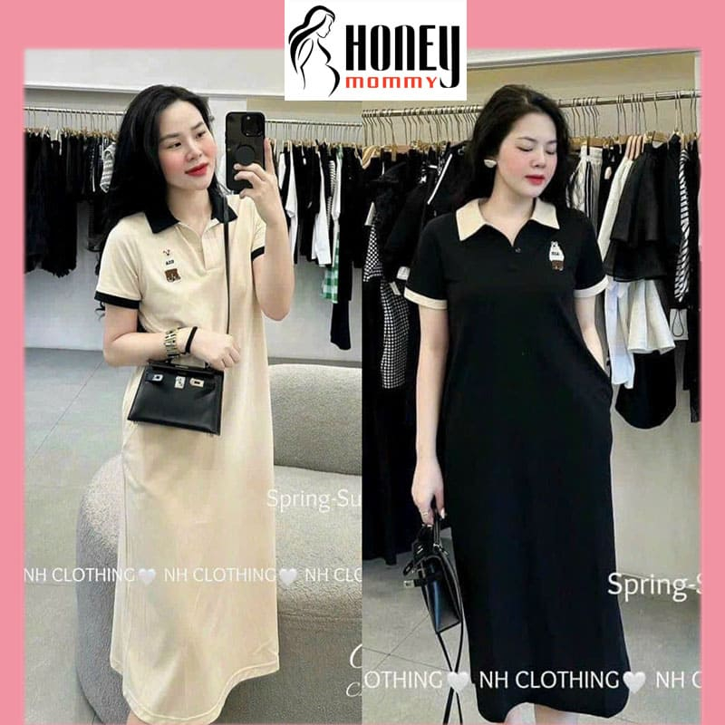Đầm Bầu Váy Bầu Sơ Mi Polo Dáng Xuông Công Sở Đi Làm Đi Chơi Trẻ Trung Có Cổ HD2786 Honey Mommy