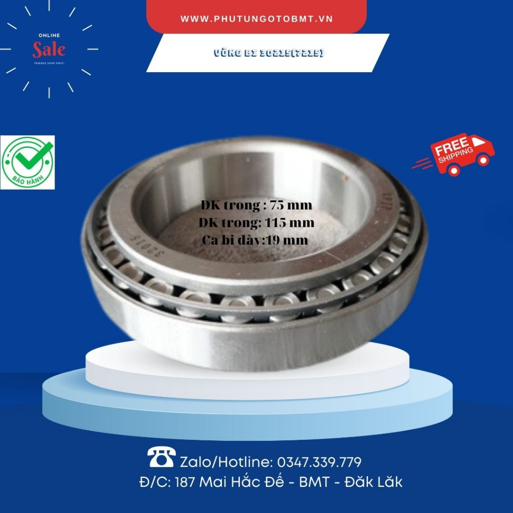 Vòng bi xe tải (bạc đạn bánh) xe Thaco 6 tấn, mã số 32015(2007115E), F75*F115*19, bi đũa trụ