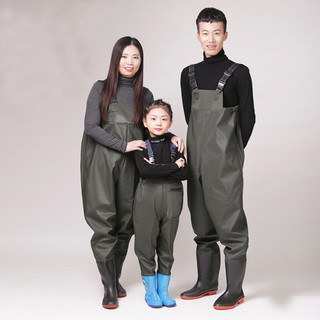 Bộ yếm lội nước - Quần liền ủng lội nước chất liệu cao su co dãn + vải bên trong chống thấm màu xanh rêu loại 1