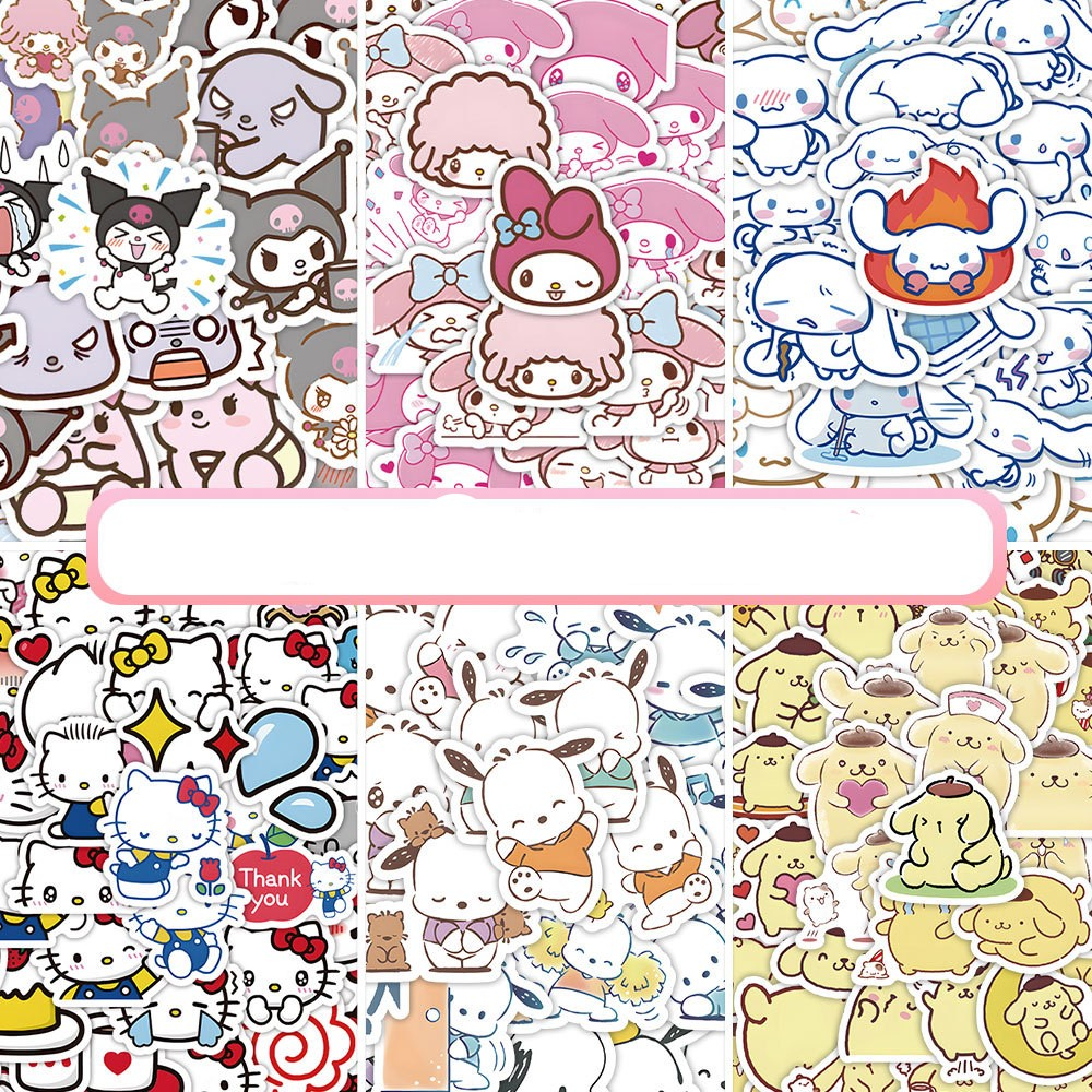 Set 50 Sticker hình dán  gâu dâu cute kuromi ,cinamoroll,.. dễ thương dán mũ bảo hiêm, máy tính valy 10xtimes