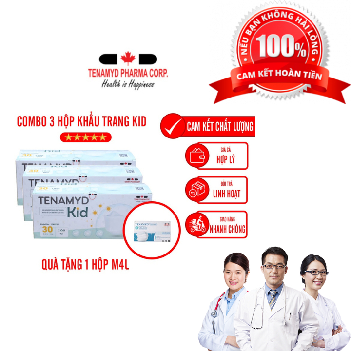 (COMBO 3 HỘP + QUÀ TẶNG) Khẩu Trang Y Tế TENAMYD KID Ngăn Ngừa Khói Bụi, Ô Nhiễm - Tenamyd Pharma Corp