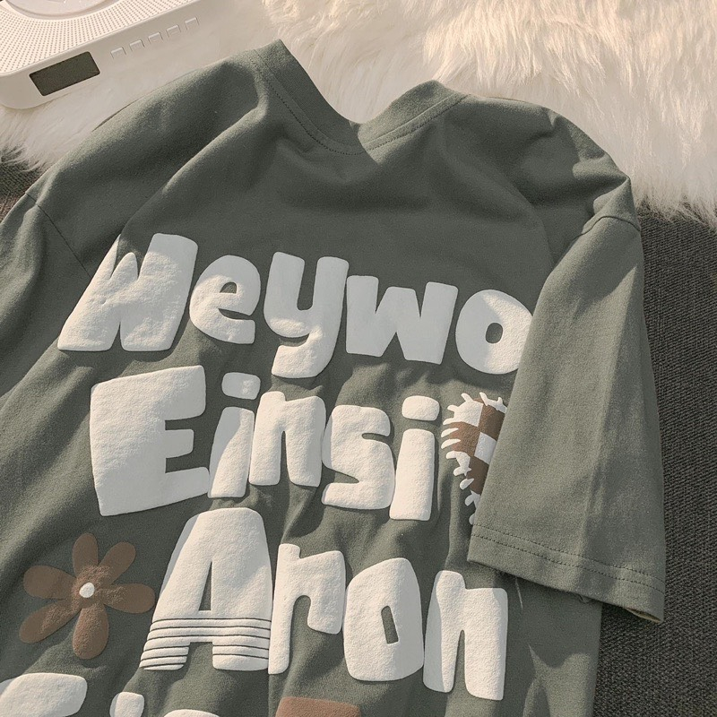 Áo phông nam nữ tay lỡ,áo phông wey in nổi chất cotton su form rộng túi zip