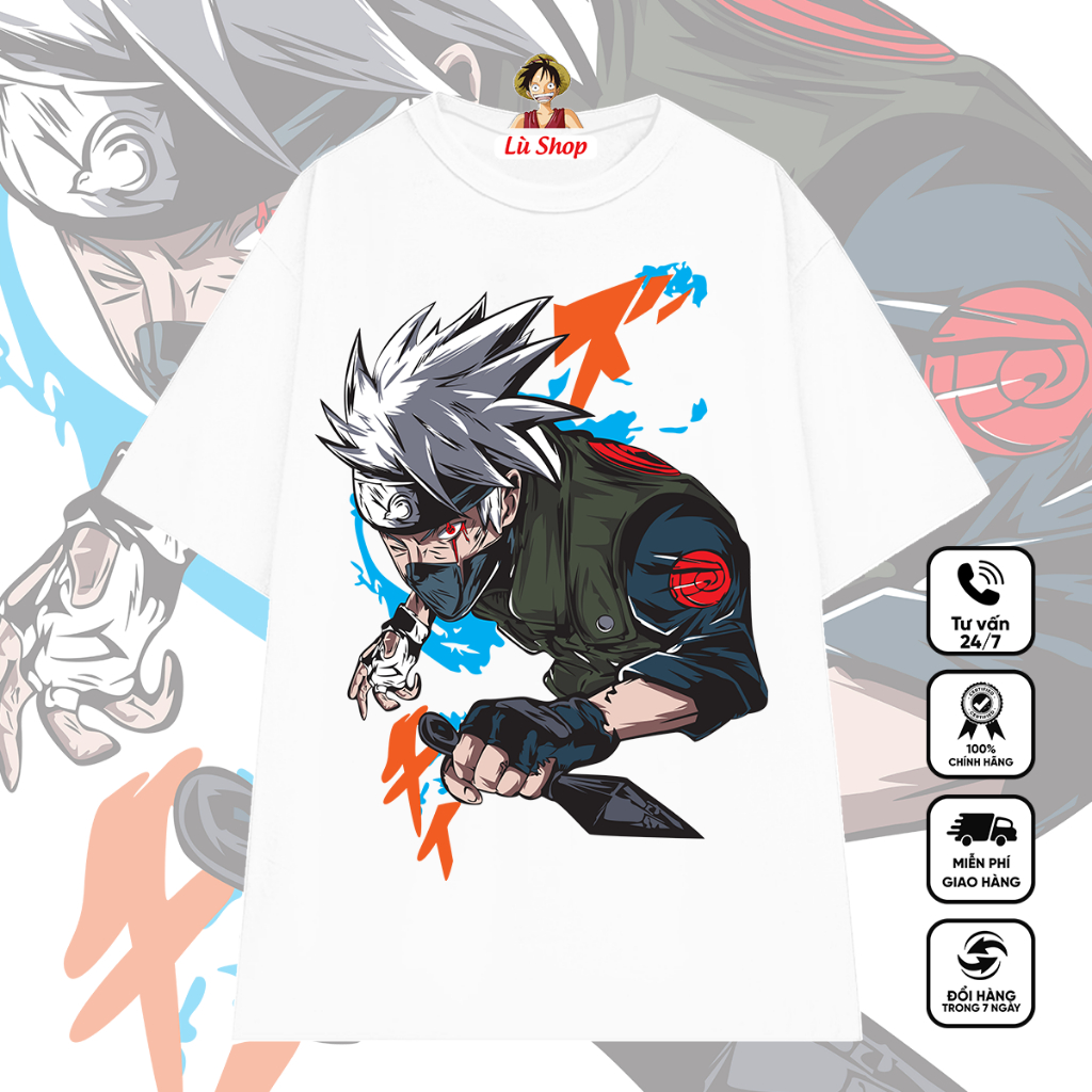 Áo thun Naruto in hình nhân vật Kakashi, áophông anime cotton co giãn 4 chiều, hình in bền chắc KS1