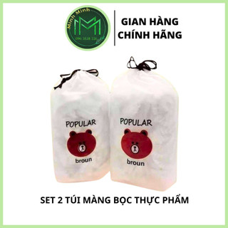 2 Set Túi Màng Bọc Thực Phẩm Co Giãn Siêu Dai Có Chun Hình Túi Gấu Set 100 Chiếc