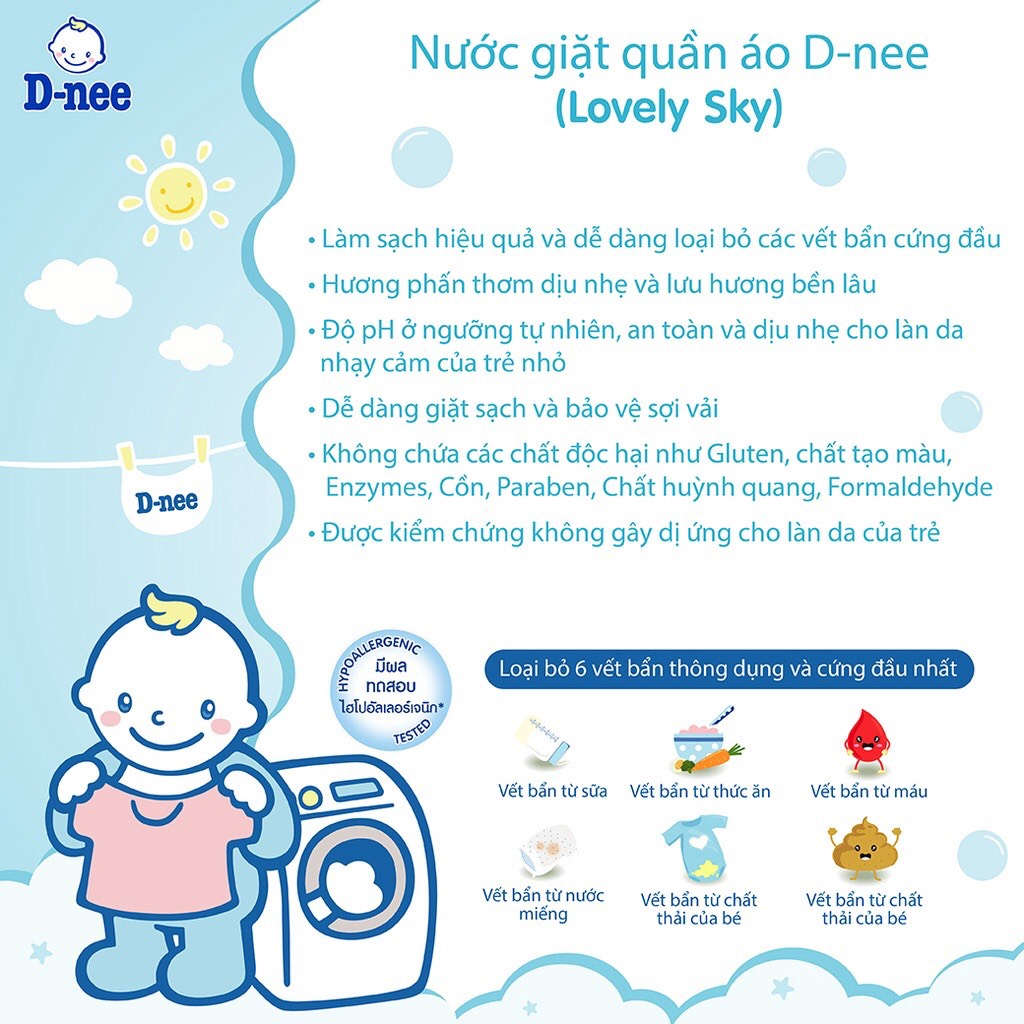 Nước giặt quần áo em bé Dnee 3000ml (Chính hãng có tem Đại Thịnh) ( màu tím/xanh dương/hồng/xanh lá/trắng ) chính hãng