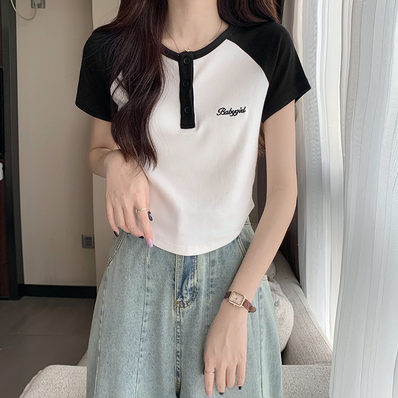 Áo thun Croptop ngắn tay cổ tròn BABYGID Nhiều Cúc Hot Trend, Áo phông cộc tay màu sắc tương phản thời trang mùa hè AP07 | BigBuy360 - bigbuy360.vn