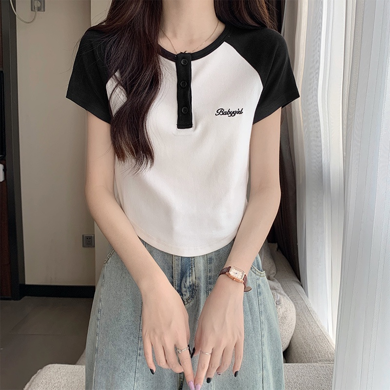 Áo thun Croptop ngắn tay cổ tròn BABYGID Nhiều Cúc Hot Trend, Áo phông cộc tay màu sắc tương phản thời trang mùa hè AP07 | BigBuy360 - bigbuy360.vn