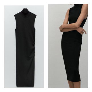 (Chính hãng size S)Váy midi ZARA 2298/006/800 body đen sát nách nhún thân(kèm ảnh thật)