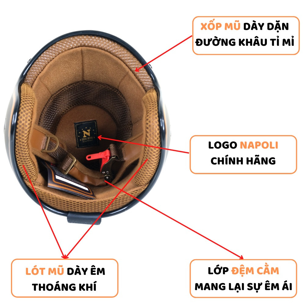 Mũ bảo hiểm 3/4 Napoli Sh Ruby New Đen Bóng