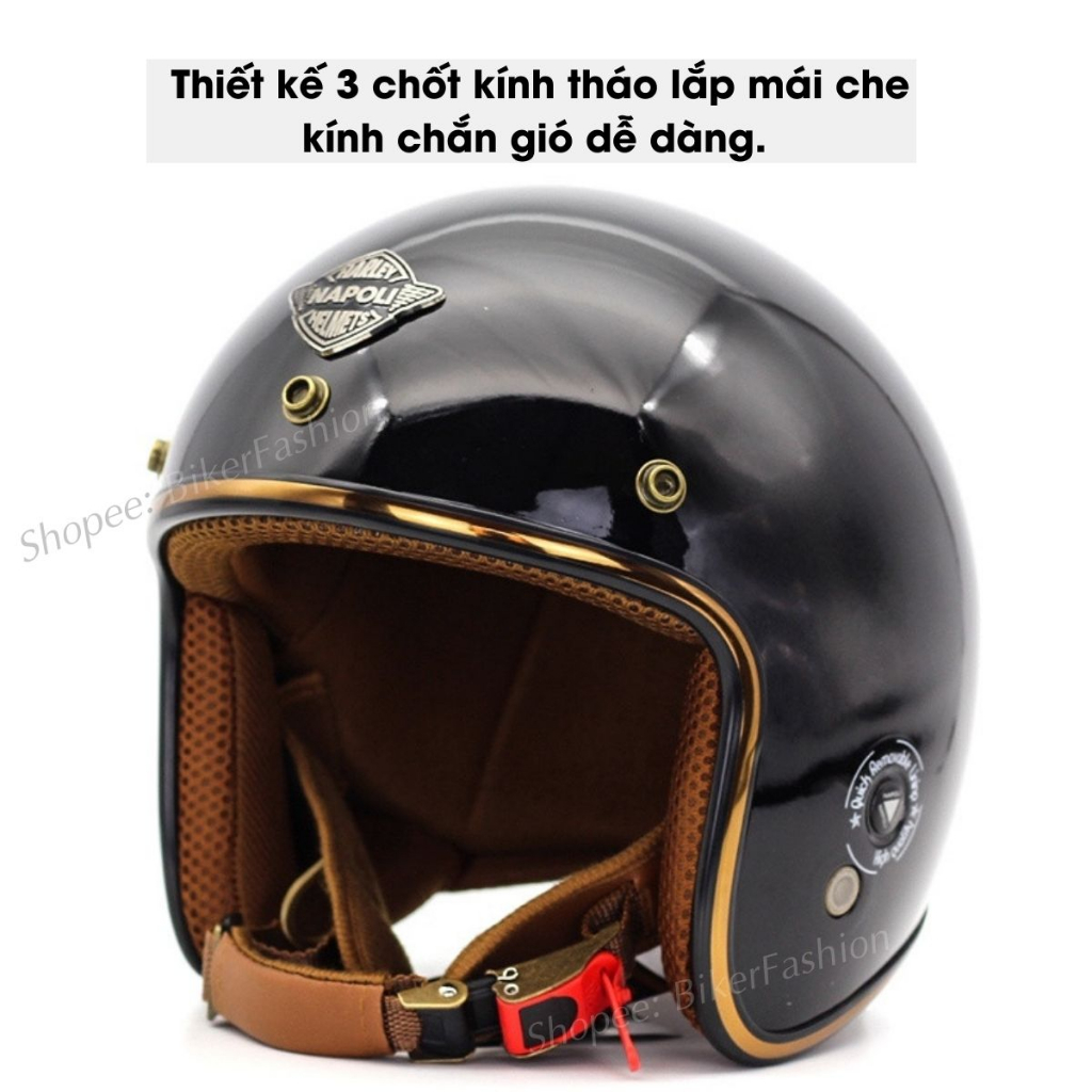 Mũ bảo hiểm 3/4 Napoli Sh Ruby New Đen Bóng