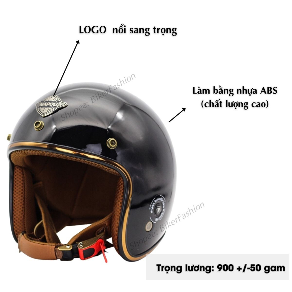 Mũ bảo hiểm 3/4 Napoli Sh Ruby New Đen Bóng