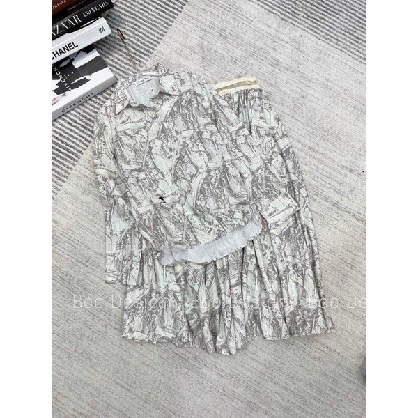 Set bộ sơ mi phối chân váy Di.or thêu ong chất 2 da loang mềm cực chất JiSun's Boutique