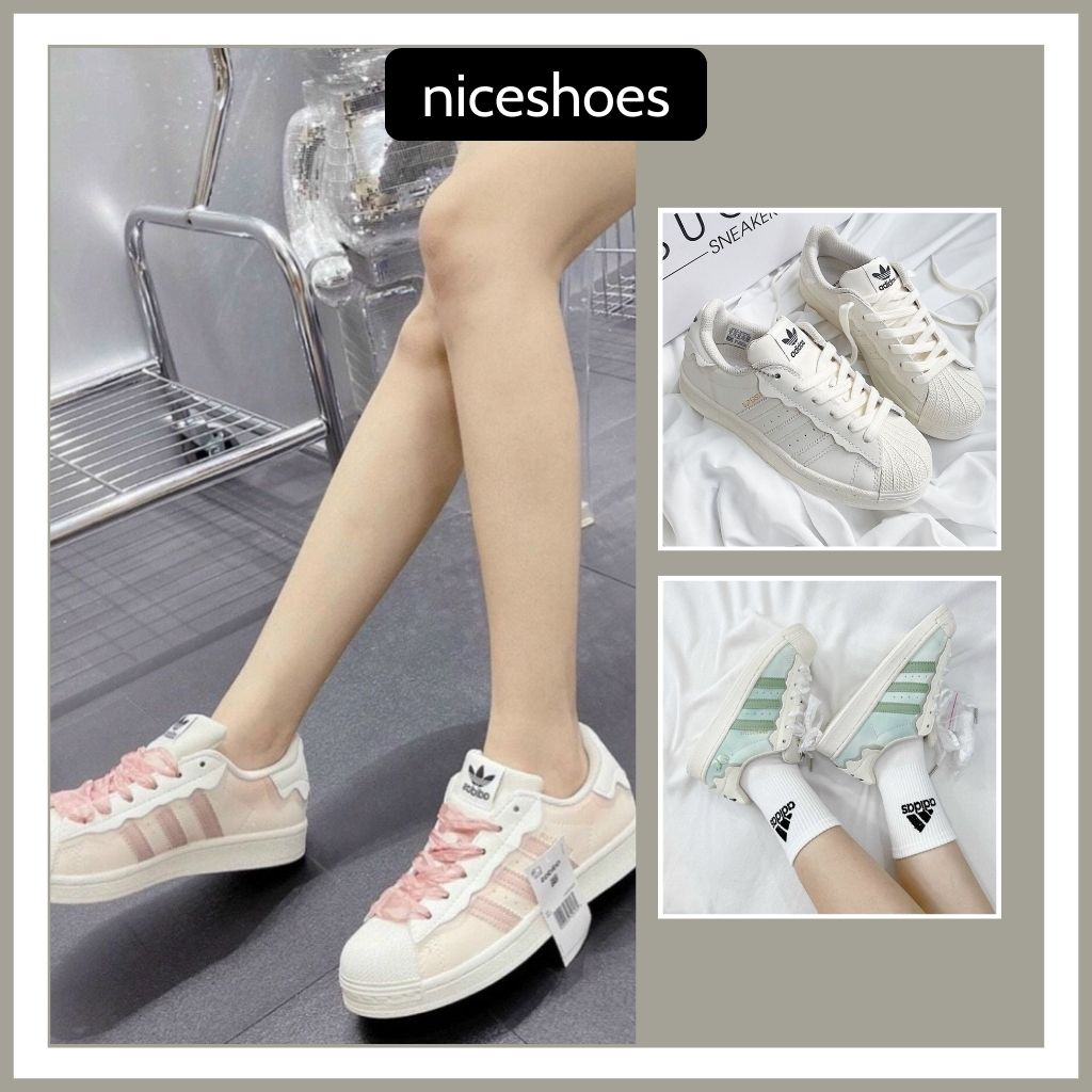 Giày Adidas_Sò Nam Nữ, Giày Das Superstar Mũi Sò Bản Mới Full 3 Màu Hồng Kem Xanh Full Box Bill - Niceshoes