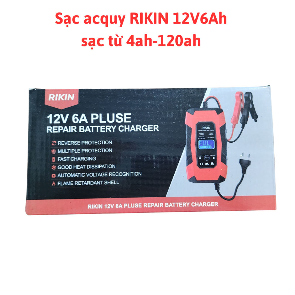 Sạc bình ắc quy 12V/6A 4-120AH có khử sunfat  sạc được cả bình khô và nước