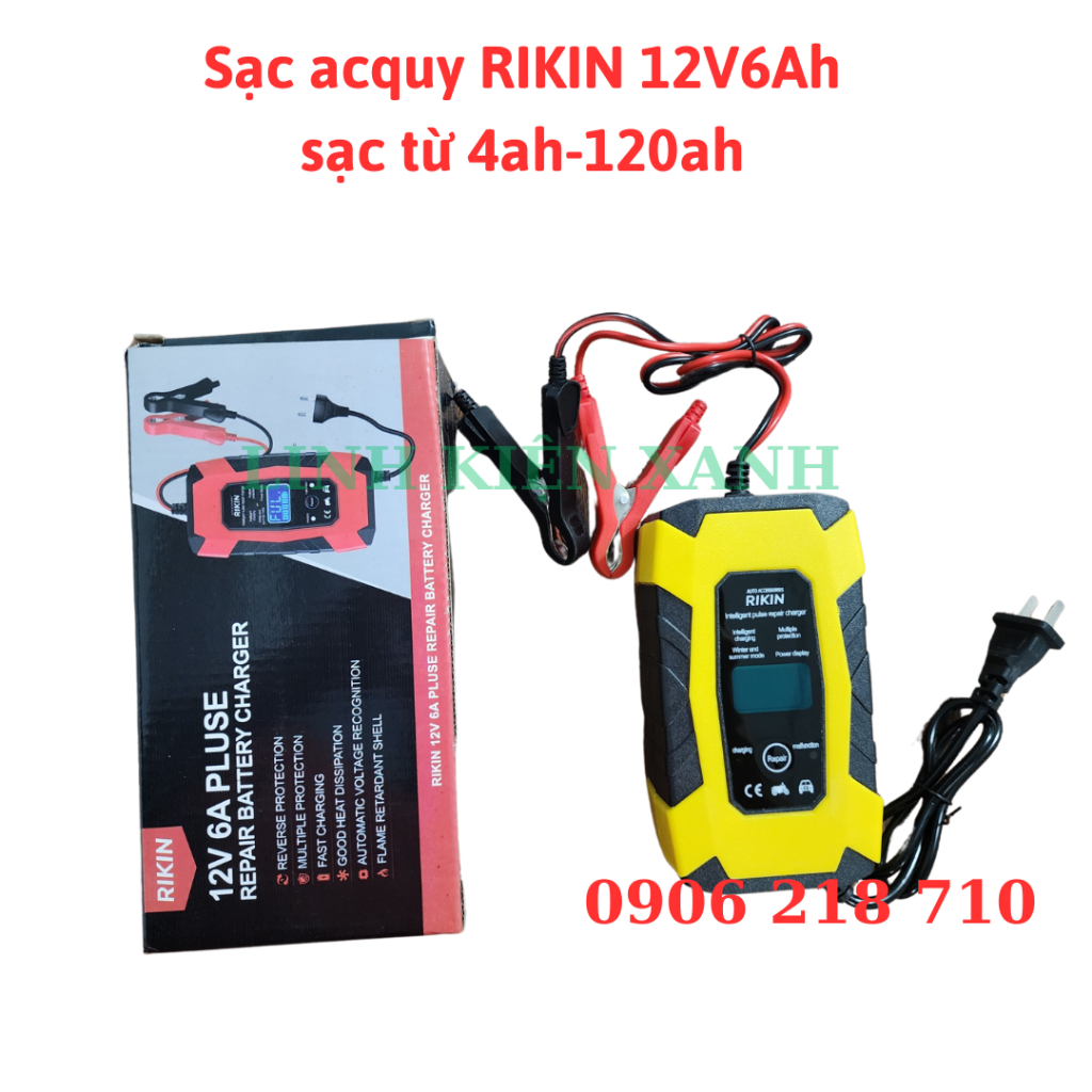 Sạc bình ắc quy 12V/6A 4-120AH có khử sunfat  sạc được cả bình khô và nước