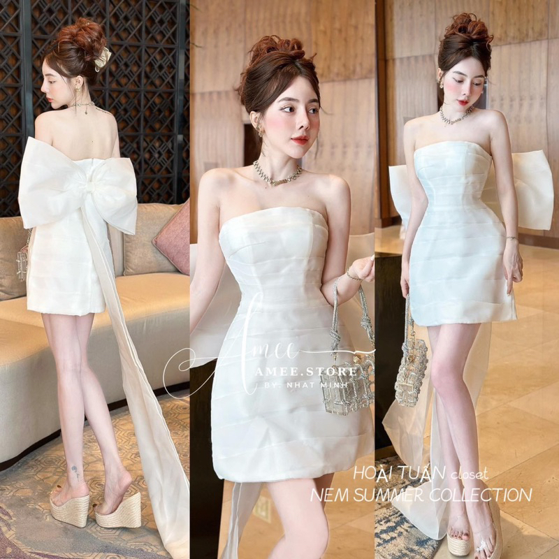 Đầm thiết cao cấp nơ sau có thể tháo rời đi tiệc đẳng cấp quý phái