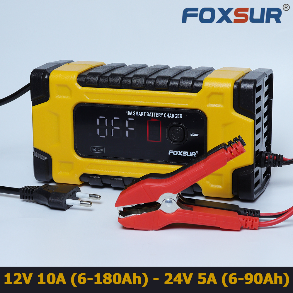 Sạc bình ắc quy Foxsur 10A 12V 24V tự ngắt chống ngược cực khử sunfat