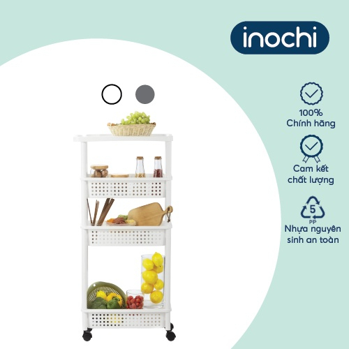 Kệ 4 tầng đa năng có bánh xe di động Inochi - Tokyo dùng cho nhà tắm văn phòng nhà bếp chắc chắn, tiện lợi