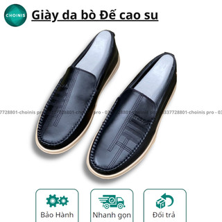 Giày lười da bò đế cao su siêu mềm choinis hai màu đen và nâu size 38 - 43