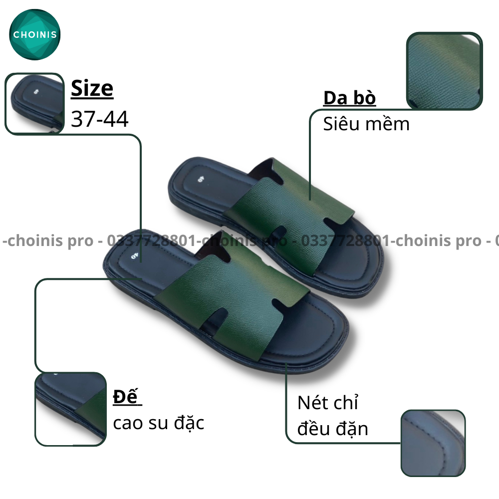 Dép da bò quang ngang choinis màu độc lạ đế vuông thiết kế năng động nam tính dành cho nam