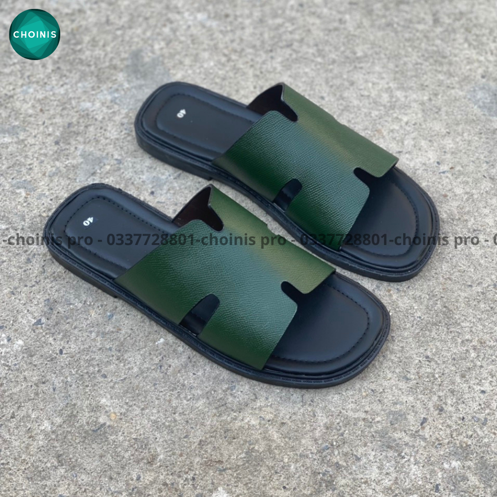 Dép da bò quang ngang choinis màu độc lạ đế vuông thiết kế năng động nam tính dành cho nam