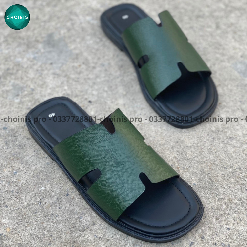 Dép da bò quang ngang choinis màu độc lạ đế vuông thiết kế năng động nam tính dành cho nam