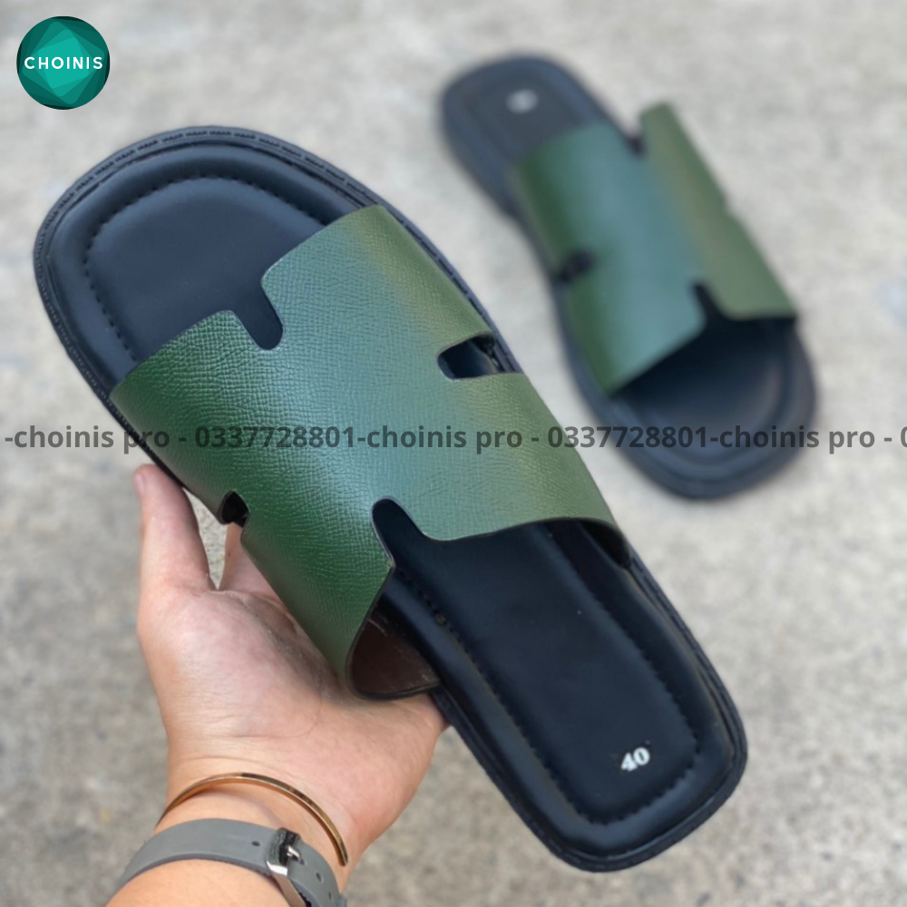 Dép da bò quang ngang choinis màu độc lạ đế vuông thiết kế năng động nam tính dành cho nam