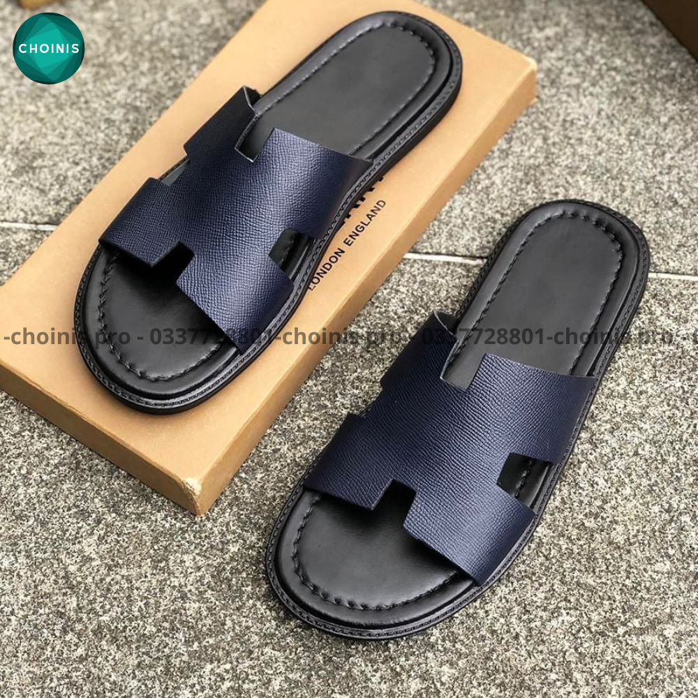 Dép da bò quang ngang choinis màu độc lạ đế vuông thiết kế năng động nam tính dành cho nam