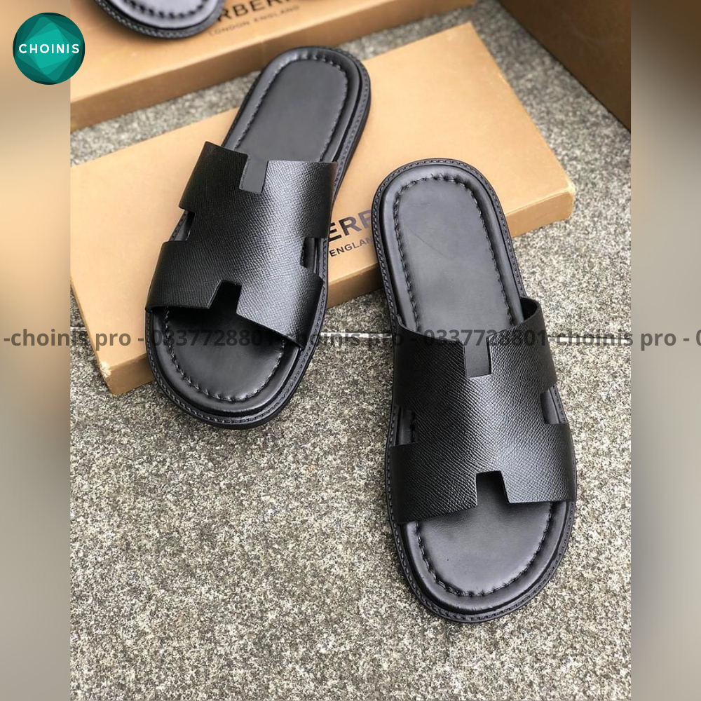 Dép da bò quang ngang choinis màu độc lạ đế vuông thiết kế năng động nam tính dành cho nam