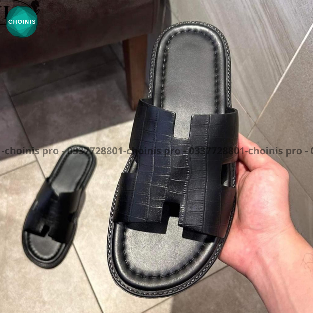 Dép da bò quang ngang choinis màu độc lạ đế vuông thiết kế năng động nam tính dành cho nam