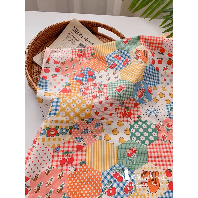 Vải Thô cotton hình lục giác