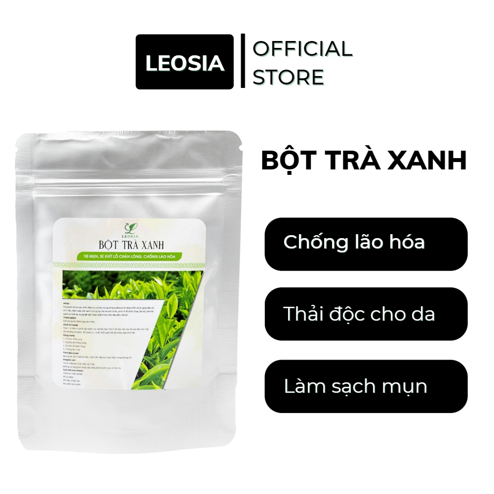 Bột Trà Xanh đắp mặt nạ hữu cơ Leosia nguyên chất 100G | 100% Organic