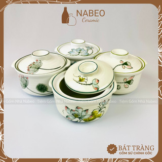 Bát sứ có nắp dung tích 250ml, thố nhỏ cho bé ăn dặm chưng yến, gốm sứ bát tràng