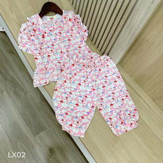 Set bộ pijama lụa bé gái quần lửng, chất lụa mango mềm mát mịn có size từ 8 - 45kg