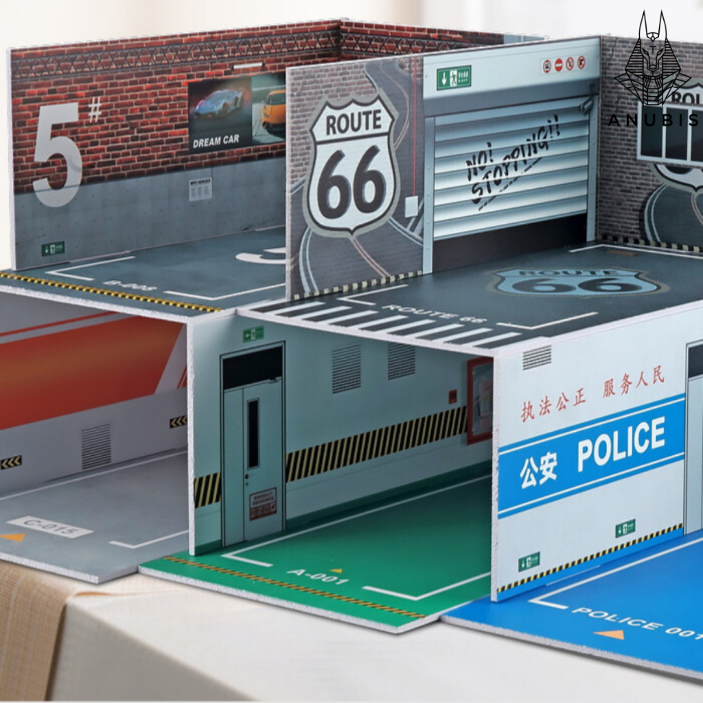 BÃI ĐỂ XE, GARAGE ĐỂ XE Ô TÔ MÔ HÌNH LẮP GHÉP DIORAMA 1/24 BẰNG NHỰA PVC BỀN ĐẸP GIÁ RẺ DÙNG ĐỂ TRƯNG BÀY Ô TÔ